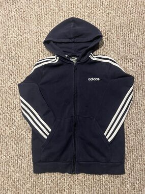 Adidas Navy Zip Hoodie with White 3-Stripes